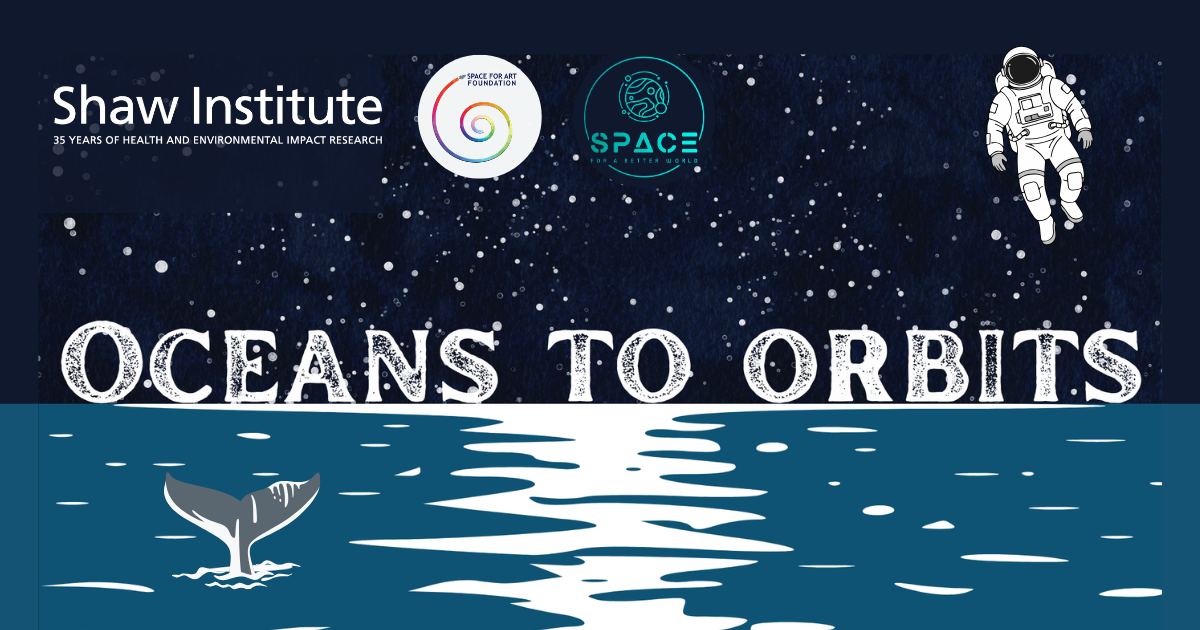 A graphic depticting the ocean and outer space promoting the Oceans to Orbits event